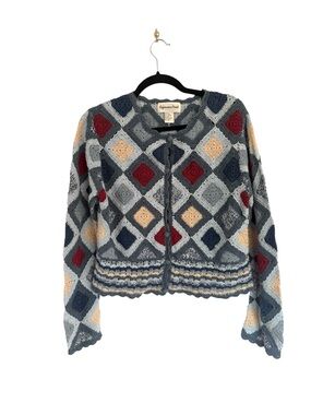 Vintage 90s Reference Point Crochet Boho Cotton Cardigan Large